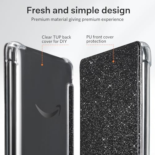Image of CoBak Case for 6 inch Kindle 11th Gen (2024 and 2022 Release) - Ultra Slim Transparent Clear TPU Back Shell Protective Cover with Auto Wake /Sleep for Kindle 11th Generation 2024 Release, Glitter Black
