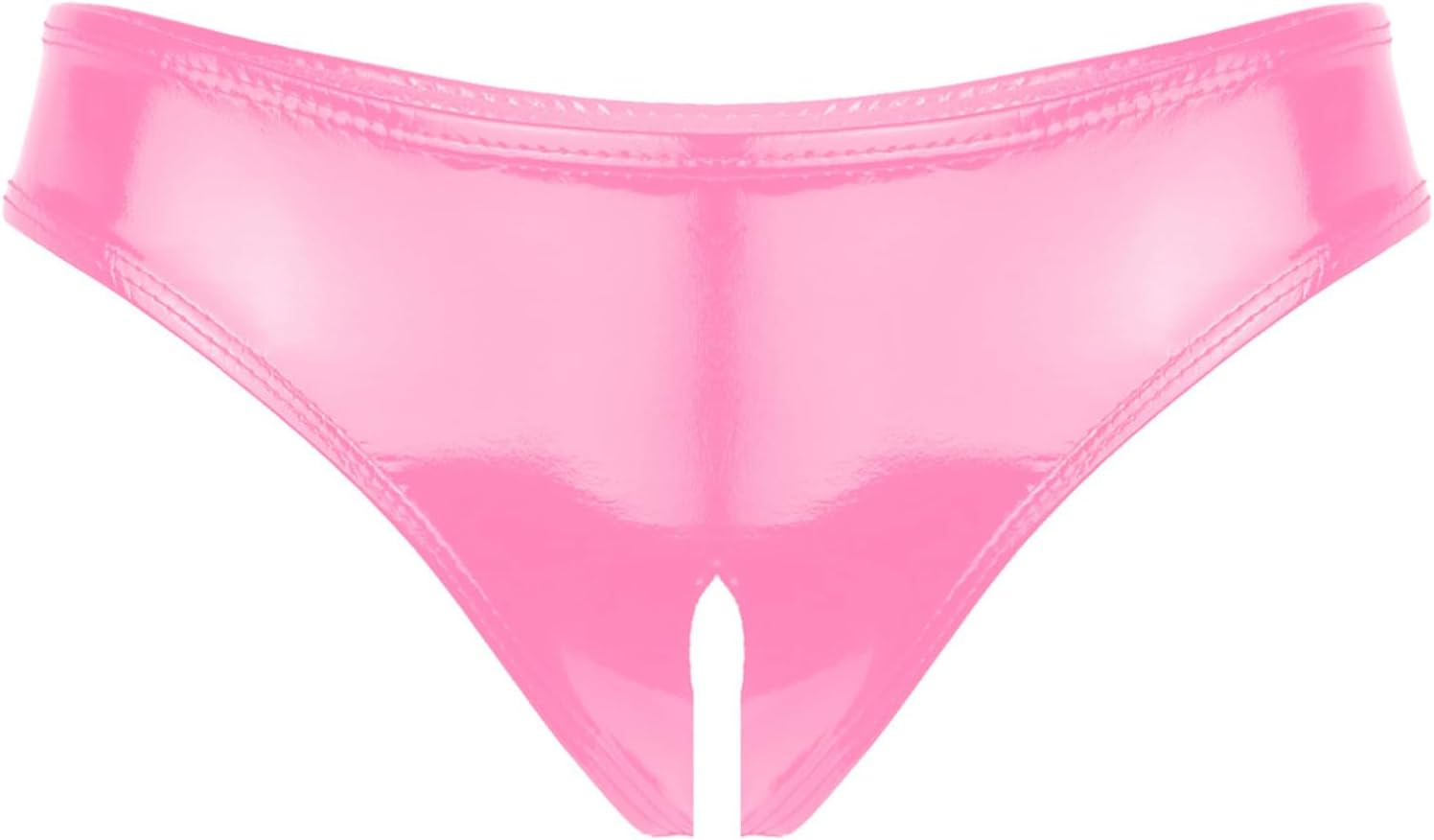 Freebily Women PVC Leather Wet Look Open Crotch High Cut Mini Briefs Panties Underwear