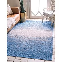 Unique Loom Outdoor Modern Collection Area Rug - Ombre 7 1" x 10 Rectangle, Blue/ Ivory
