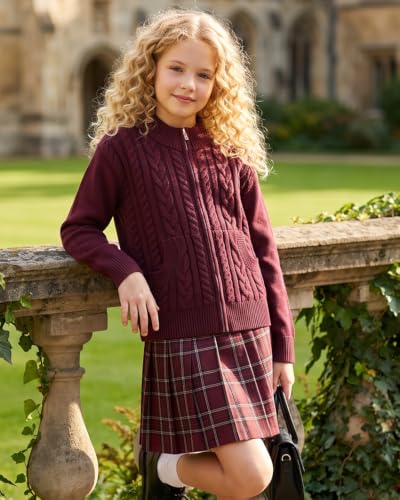 Image of GRACE KARIN Girls Knit Cardigan Sweater Zip Long Sleeve Kids School Uniform Fall Jacket Size 6-14