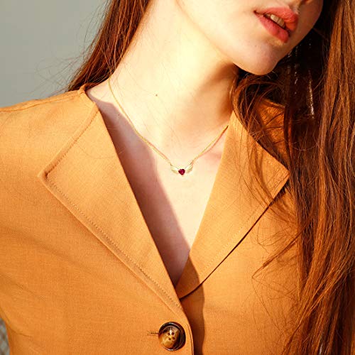 Agvana 14K Solid Gold Genuine Garnet Angel Wings Heart Dainty Pendant Necklace Christmas Gifts For Women Fine Jewelry Promise Anniversary Birthday Gifts For Women Girls Mom Wife Lady Her Yourself #TOP2