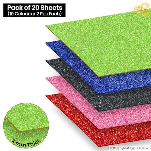 Image of Lakeer A4 Glitter Foam Sheet Sparkles Self Adhesive Sticky A4 Size with Sticky Back Pack of 20 Sheets 10 Colours x 2 Pcs Each for Art & Craft, DIY Work Decoration, Gift Wrapping