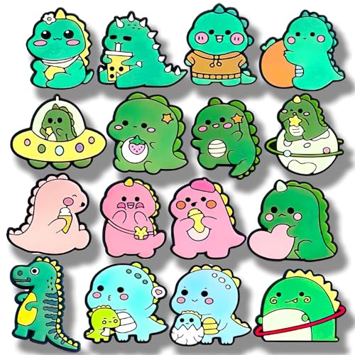 Shoe Charms Set PVC Decorative Charms for Clog Shoes, Backpacks & More – Fashion Accessories for Teens & Adults, Customizable Shoe Decoration Charms (Not a Toy, 14+) (16PCS Dinosaurs)