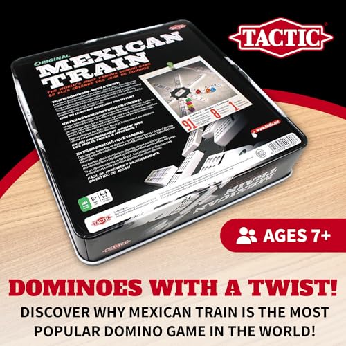 Tactic Mexican Train Domino Game – Domino Compatto E Portatile Per Bambini E Adulti, 2-8 Giocatori, Con Treni Colorati E Scatola Di Latta – Ideale Serate Di Gioco E Momenti In Compagnia - 4