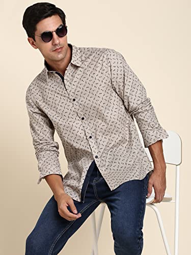 Image of Dennis Lingo Men's All Over Print Pure Cotton Slim Fit Full Sleeve Spread Collar Casual Shirt
