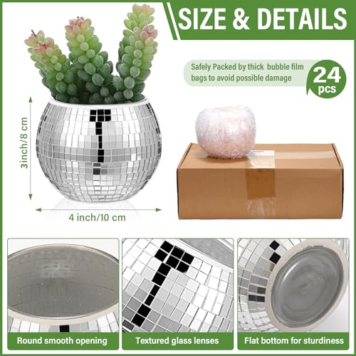 Image of Jinei 24 Pcs Silver Mirror Disco Vases Bulk for Wedding Centerpieces 3x4 Inch Glass Flower Planter for Table Decor, Party, Birthday Table Bedroom Office Decoration (3 inch X 4 inch)