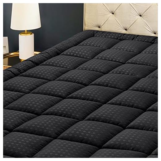 HYLEORY King Mattress Pad Quilted Fitted Mattress Protector Cooling Pillow Top Mattress Cover Breathable Fluffy Soft Mattress Topper with 8-21" Deep Pocket, Black