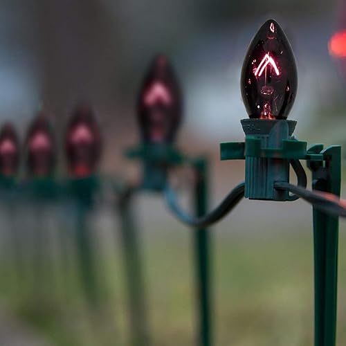 Miniatura 34 de C7 Luces de Navidad rojas y verdes de 25 pies para decoración de Navidad al aire libre con 27 bombillas de cerámica rojas y verdes, luces de Navidad