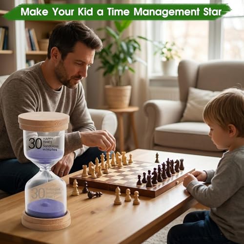 Image of 30 Minute Wooden Sand Timer,Purple Sand Hourglass for Productivity, Focus, Meditation & Home Decor,30 Min Reloj de Arena Sand Clock for Kitchen, Office, Classroom, Yoga & Games
