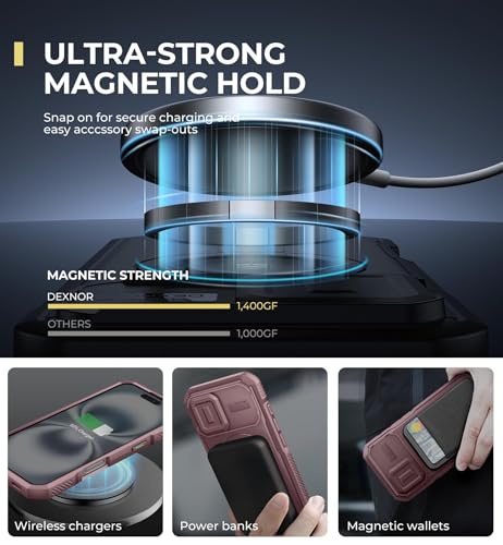 Dexnor for iPhone 16 Case with Slide Camera Cover & Adjustable Kickstand, Magnetic Rugged Shockproof Bumper Cases Heavy-Duty Magnetic Protective Cover,Peony Pink by Dexnor - Used condition - Image 3