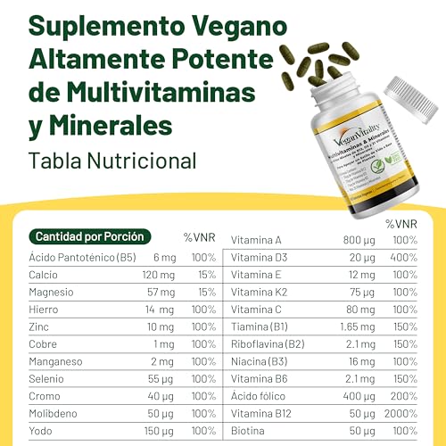 Multivitaminas y minerales veganos con vitamina B12, D3 y K2 de alta resistencia. 180 tabletas multivitamínicas - 6 meses de suministro. Diseñado para veganos y vegetarianos - imagen 5