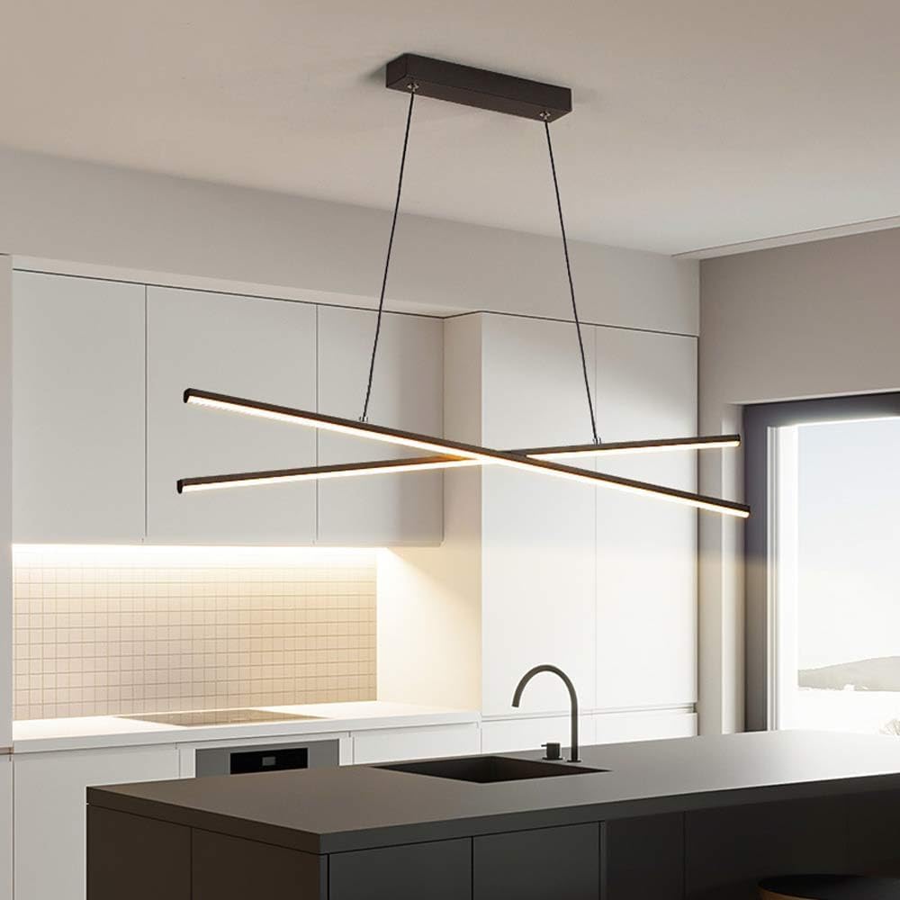 Lustre linéaire LED 42W noir suspendu de 80cm style milieu du siècle