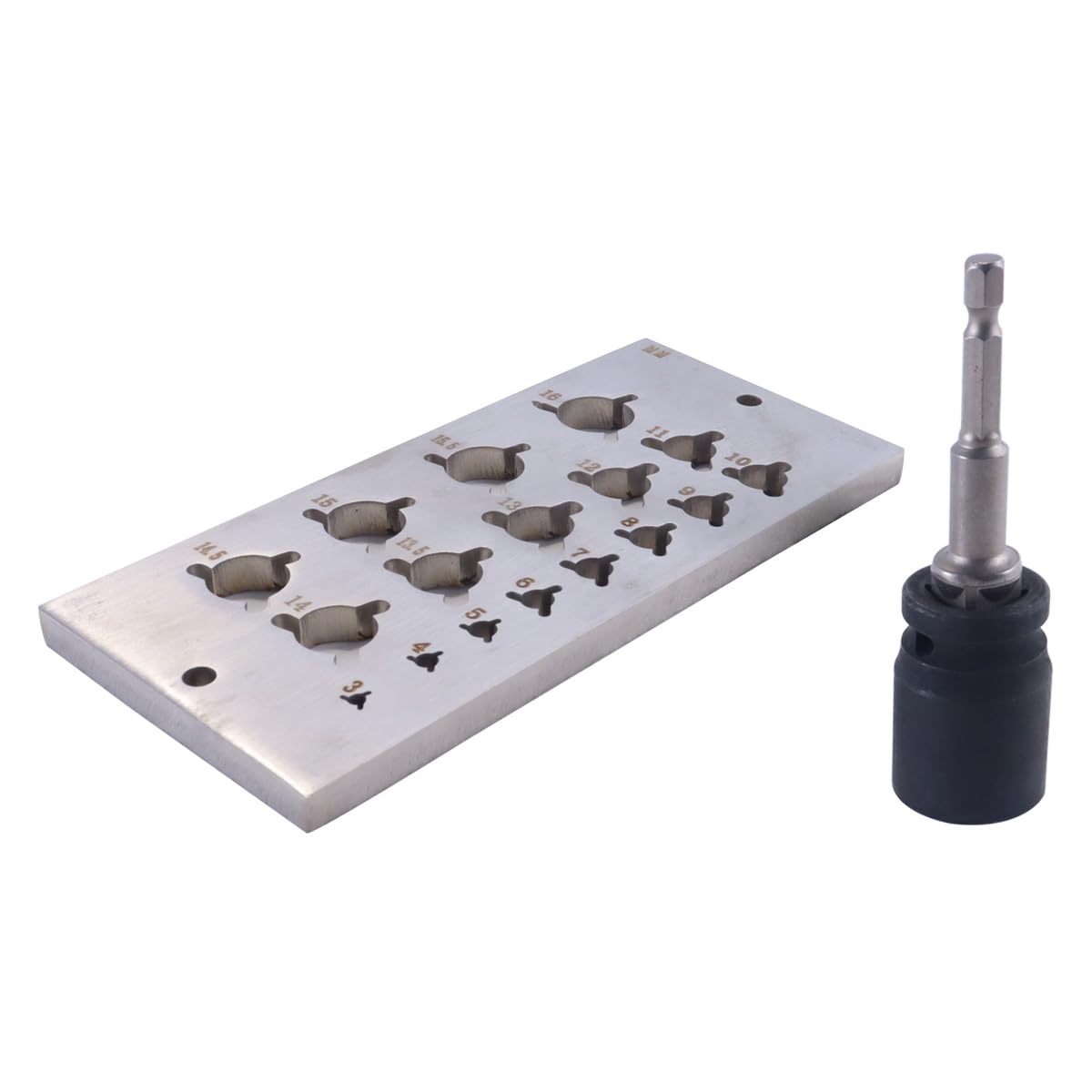 Plaque de cheville en acier Alide pour façonner facilement des tenons de 3 mm à 16 mm