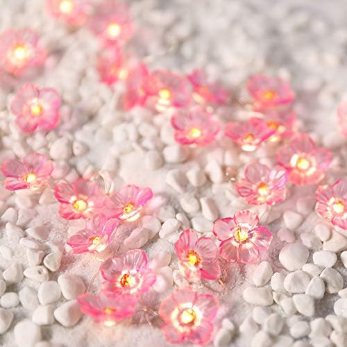 HuTools Cherry Blossom Flower String Lights Fairy Pink Dorm Lights 10ft 30 LEDs Battery Powered Decoration Lights for Curtain, Wedding,Birthday Party, Girl's Bedroom