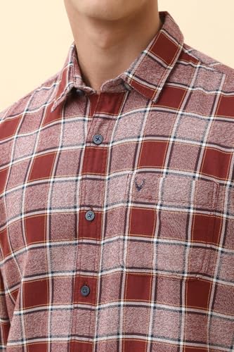 Image of Allen Solly Men Maroon Check Full Sleeves Casual Shirt