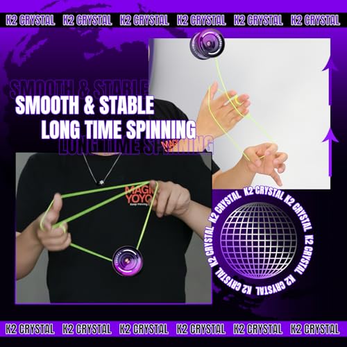 Image of MAGICYOYO K2 Crystal Professional Responsive Yoyo for Kids Beginners Extra Unresponsive Yo-yo Bearing Pro Plastic Trick Yoyo for Adults+12 Yo-yo Stings+Bearing Removal Tool+Storage Bag-Black Purple