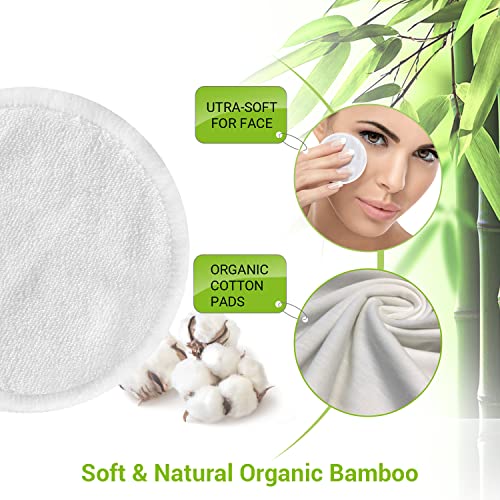 Prociv Reusable Makeup Remover Cotton Pads 18 Pack Washable Organic Bamboo Remover Cotton Pads For All Skin Types & Toner With Laundry Bag, Eco Friendly Zero Waste Soft Cotton Pads For Woman Gift #TOP3