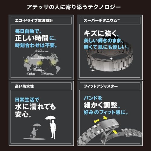[CITIZEN] 腕時計 ATTESA (電波時計/防水/ムーンフェイズ) BY1001-66E チタン 軽量 ルナプログラム搭載 月齢表示 光発電エコ・ドライブ サファイアガラス メンズ ビジネス アナログ 秒針 シルバー ブラック 黒 電波ソーラー 商品画像6
