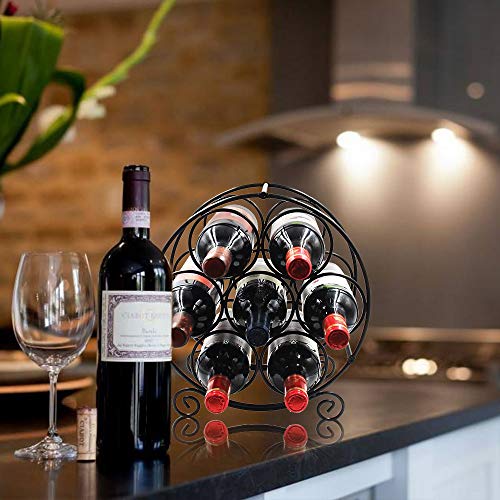 Stegodon 7-Bottle Free Standing Wine Rack Countertop Wine Bottle Holder Liquor Storage Stands for Kitchen, Cabinets,Pantry, Metal (Black)