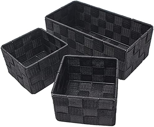 Clay Roberts Storage Baskets, 3 Pack, Black, Small Storage Baskets Sets, Fabric Woven Storage Boxes for Home, Kitchens, Offices, Cupboards, Bathrooms and Shelves