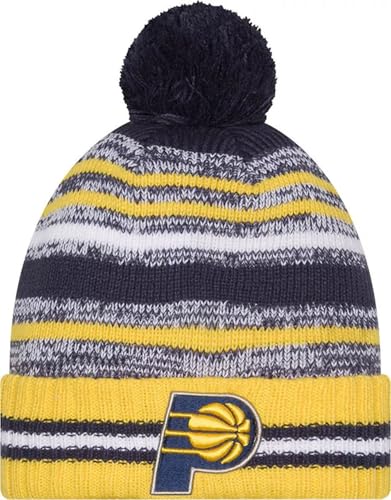 Indiana Pacers Sideline Sport Gold Striped Cuffed Knit Beanie Hat Pom - NBA Cheer Cuff Knit Cap