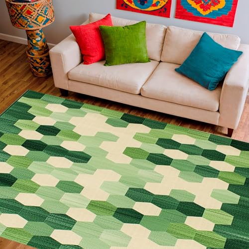 ODIKA Flatwoven High Traffic Area Rug 8x10, Expansive Geodesic Jungle with Tangible Vib and Apfel Dust Elements, Non Slip, Stain Resistant, Washable Area Rugs for Living Room, Bedroom (Green, 8x10)