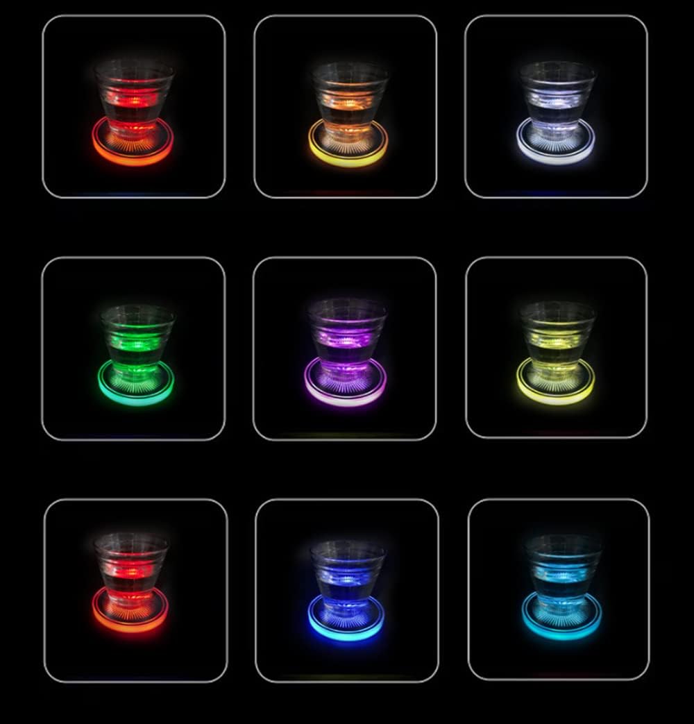 2 Pack LED Coasters, LED Cup Holder Lights 2 Pack LED Car Coasters with Rermote 8 Colors Cup Pad USB Cup Mat (B)