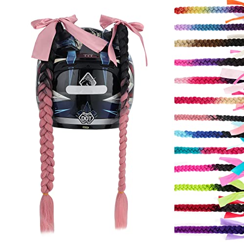 SEGO Helmet Pigtail Braids with Detachable Suction Cup with Bowknot Ponytails Hair for Women/Men 20 Inch 1 PCS/Pack (Helmet not Included)-Black to Pink