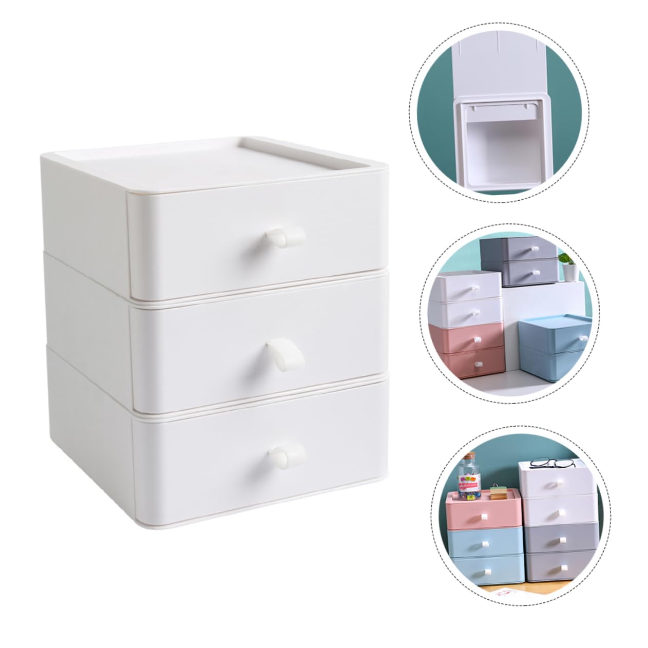 Boîte de Rangement de Bureau à Tiroirs, Trois Compartiments