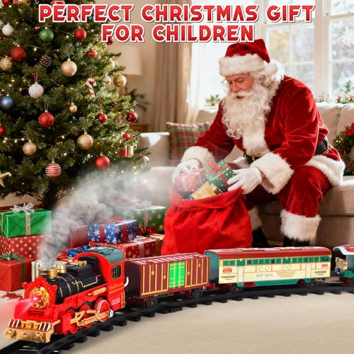 Trenino Elettrico Natalizio, Treno Giocattoli Albero Di Natale Con Luci, Suoni E Effetto Fumo, Treno Natalizio Elettrico Intorno All'albero, Regalo Natale Per Bambini - 5