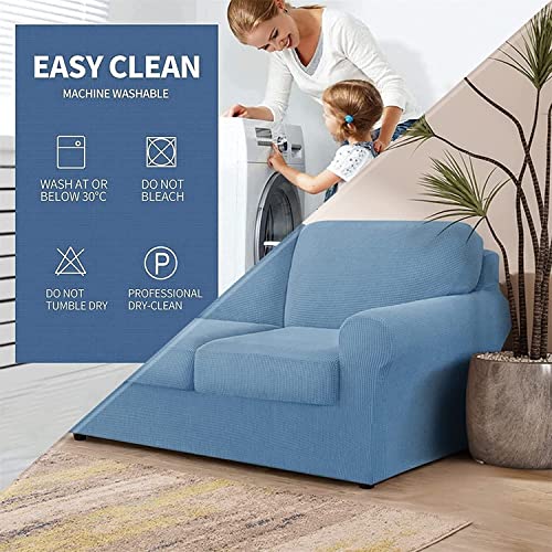 Housse de canapé extensible 2 places bleu denim pour salon