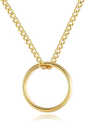 GAVU Mens Tungsten Ring Necklace, Ring Circle Sivler Pendant Necklace for Men