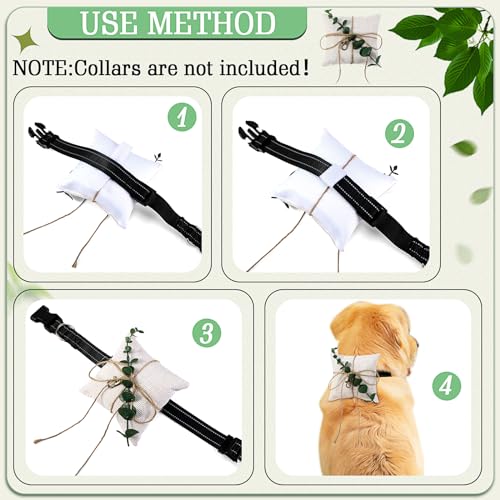 Yunlly 5\'\' x 5\'\' Dog Ring Bearer Wedding Ring Pillows with Ring Clasp Off for Dog Collar White Burlap Dog Ring Holder with Greenery for Engagement Wedding Pet Accessory for Small Medium Large Dogs - Thumbnail 3