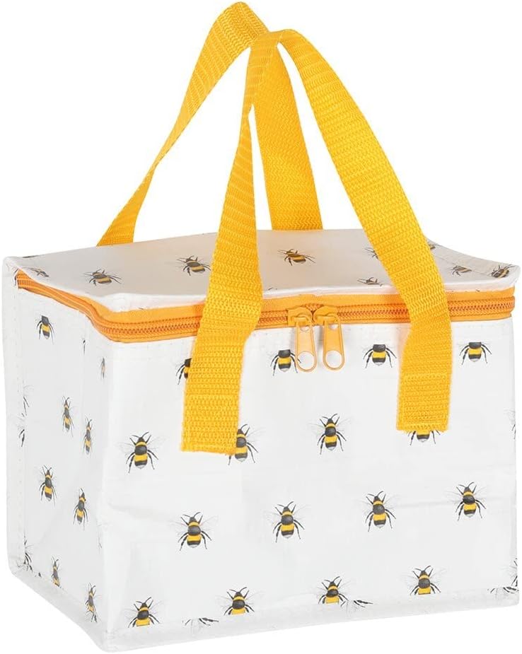 Something DifferentSomething Different Buzzworthy White & Yellow Bee Print Insulated Lunch Bag - 15cm x 20.5cm (1 Pc.) - Made of 40% Recycled Plastic, Adorable Design for Fresh and Safe Meals All Day