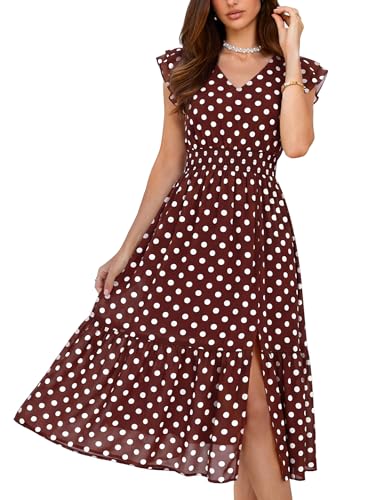 Image of GRACE KARIN 2026 Womens Summer Dresses V Neck Ruffle Sleeve Floral Boho Beach Dress A-Line Swing Midi Wedding Guest Sundress