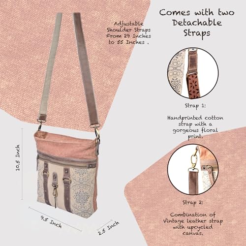 3B Upcycled canvas shoulder bag for women crossbody purses, Leather purse Travel bag, Side Handbag weekend Hobo bag- 2 Straps 5