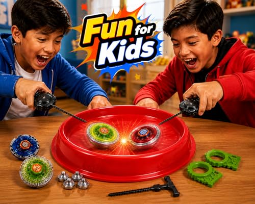 Image of Metal Fusion Set with Arena | Battle Spinning Tops Toy | 2 Tops 2 Launchers | Kids Fighting Game Toy Set Spinning Tops with Arena & Launchers