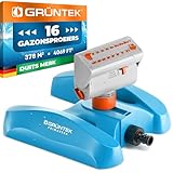 GRÜNTEK oscillerende sproeier met turbomotor - gazonsproeier met 16 sproeiers | robuuste en duurzame tuinsproeier | ABS kunststof | beregeningssysteem, universeel kliksysteem - besproeit tot 378 m²