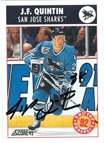J.F. Quintin autographed Hockey Card (San Jose Sharks) 1992 Score #488 - NHL Autographed Hockey Cards