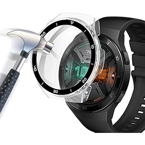 Acadeny Case with tempered glass screen protector, compatible with Huawei Watch GT 2e, 9H hardness, ultra thin protective PC case cover for Huawei Watch GT 2e with scale, transparent Cover