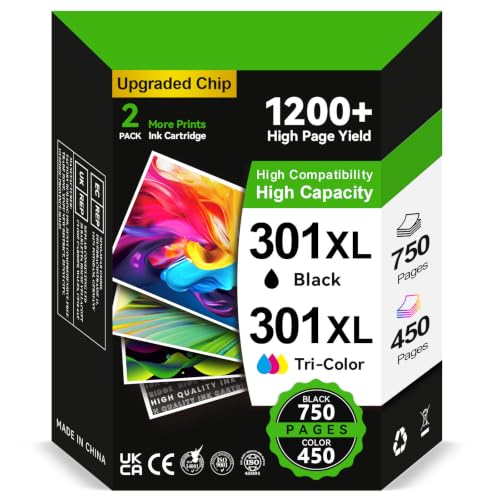 301XL Druckerpatronen Kompatibel für Original HP 301 Druckerpatronen Multipack 301 XL Schwarz/Farbe | 750/450+ Seiten für Envy 4500 4504 5530 5534 DeskJet 2540 2544 2549 OfficeJet 2620 2622 4630 4632