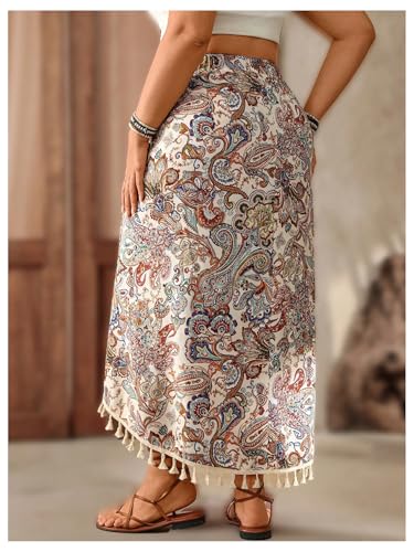 Women's Plus Size Paisley Maxi Skirt Boho Tassel Wrap Asymmetrical Split Thigh Skirts2
