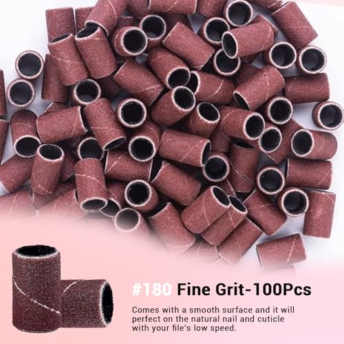 Image of MelodySusie 100 Pcs Professional Sanding Bands Nail Manicure 180 Grit File Sand Piece Set For Nail Drill Bits