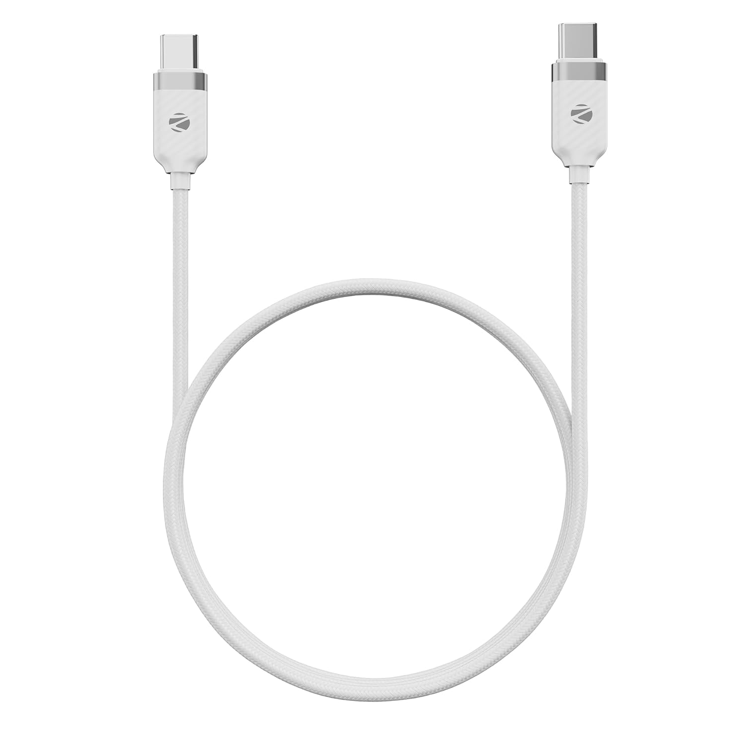 Zebronics Type C – Type C Braided Cable, 60 Watts, Upto 480Mbps Data Sync, Fast Charging, 1 M, Compatible with iPhone 15 & 16 Series, iPad, MacBook, Samsung, Android (Wattz 60CC5, White)