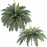 CongfuHepMui Artificial Ferns for Outdoors & Indoors 33" Spread, 2 Stems Large Fake Boston Fern Silk