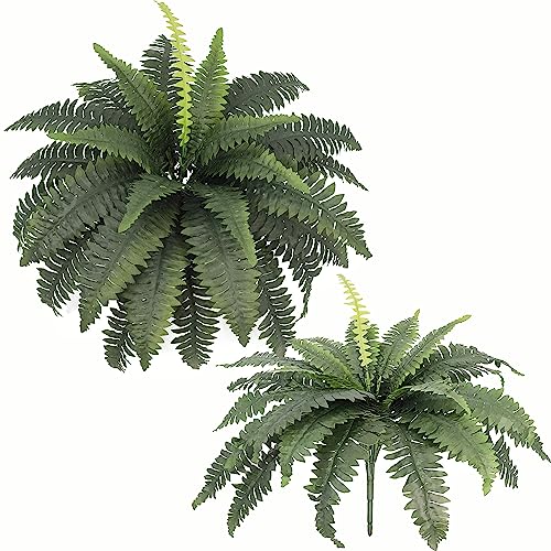 Congfuhepmui Artificial Ferns For Outdoors & Indoors 33" Spread, 2 Stems Large Fake Boston Fern Silk Greenery Plants For Porch Home Windowsill Planters Garden Decor #TOP4
