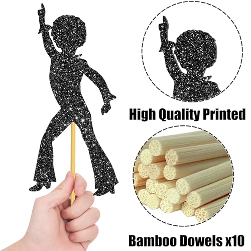 Image of 12Pcs Disco Dancing Party Centerpiece Sticks 70s Disco Party Decorations Black Glitter 80's Disco Dancer Table Toppers for Disco Ball Music Theme Party Birthday Party Supplies