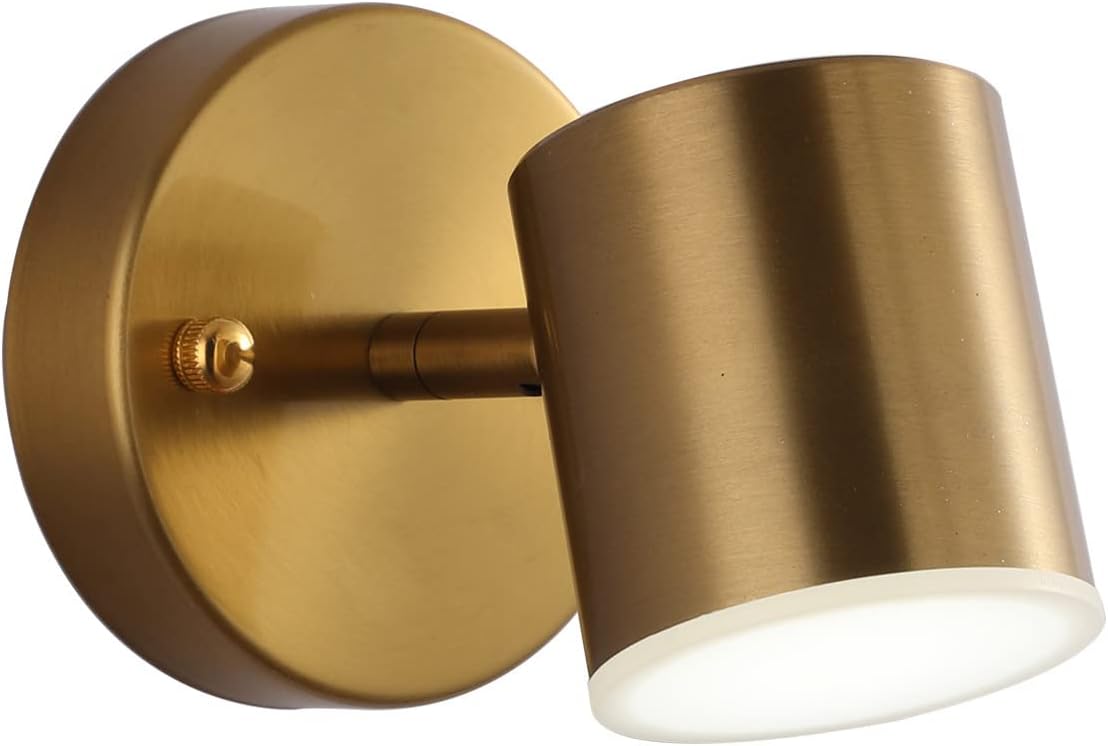 Wall Mounted Reading Light Wall Sconces 5W Warm White 3000K, Brush Brass Finish Wall Lighting Fixture for Bedside, Flexible Adjustable Angle Wall Spotlight for Study Room,1pc