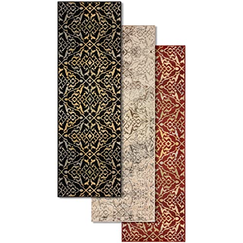 Superior Area Rug Runner - Carpet With Non-Slip Jute Backing Perfect For Livingroom, Kitchen, Entryway, Hallway And Bedroom, Oriental Damask Design, Corbin Collection,2.6X8 Runner -Beige #TOP3