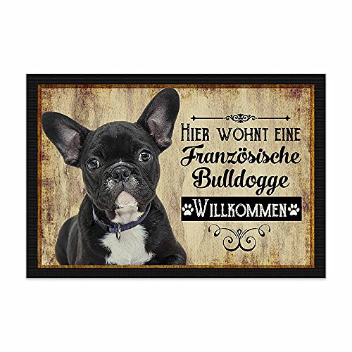 Print Royal Fußmatte Haustiere mit Hundebild Franz. Bulldogge schwarz - Geschenkidee für Hundefreunde und Hundebesitzer - Größe 60 x 40 cm